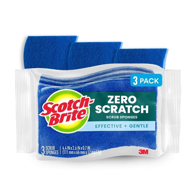 Scotch-Brite Zero Scratch, Non-Scratch, Cleaning Scrub Sponge, 3 Dish Sponges